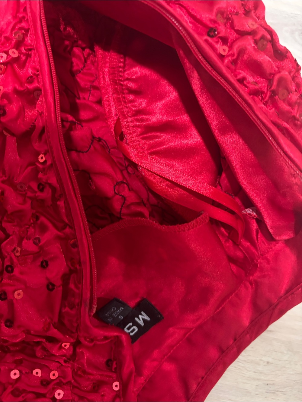 MSK Red Ruffled Satin Zip Jacket - Picture 10 of 11